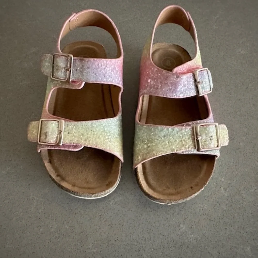 Cat & Jack Toddler Girl Sz 8 Velcro Rainbow Sparkle Sandals
